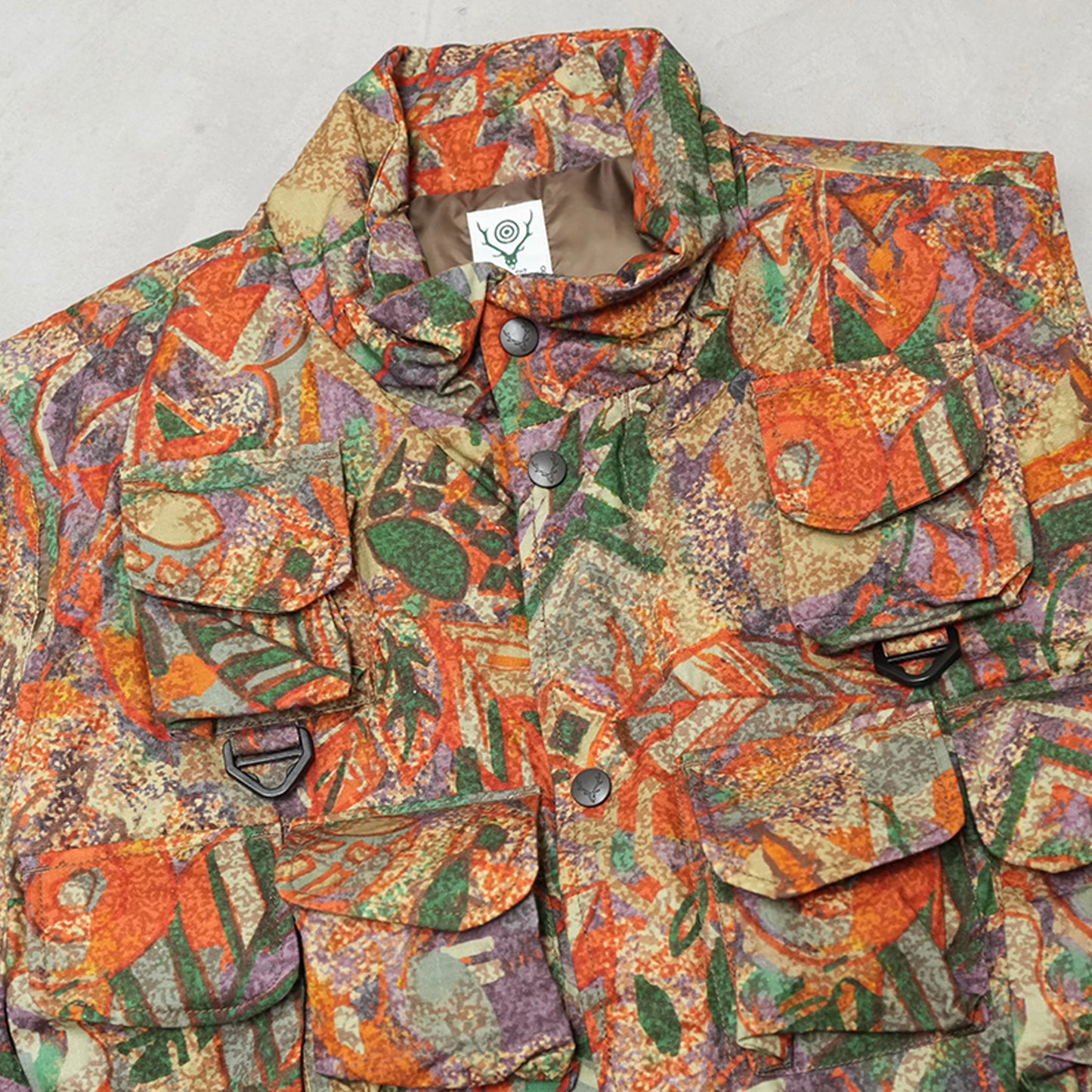 【South2 West8】サウスツーウエストエイト men's Multi-Pocket	Zipped Padding Vest-Cotton Ripstop/Printed "EZO	Forest"