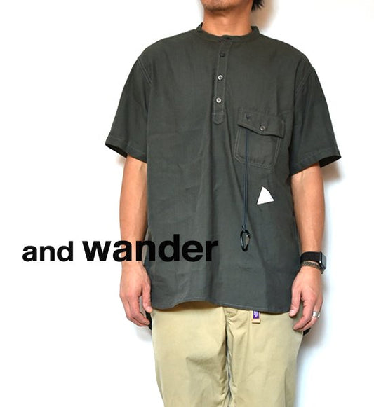 ★30%off 【and wander】アンドワンダー men's dry linen short sleeve shirt "2Color"