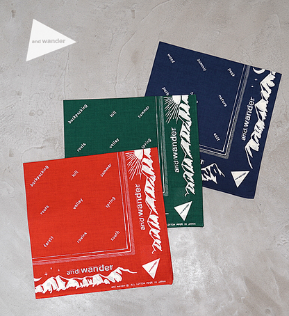 【and wander】アンドワンダー reflective words bandanna "3Color" ※ネコポス可