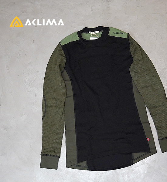 【ACLIMA】アクリマ men's Woolnet Hybrid Crew Neck "Jet Black×Olive Night×Dill"