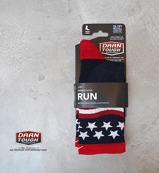 【DARN TOUGH VERMONT】 ダーンタフバーモント Men's Patriot Micro Crew Ultra-Lightweight "Starｓ×Stripe" ※ネコポス可