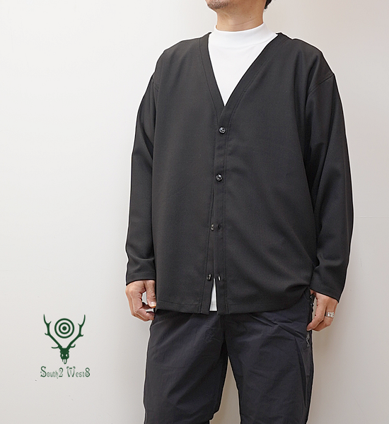 【South2 West8】サウスツーウエストエイト S.S. V Neck Cardigan-Poly Oxford "Black"