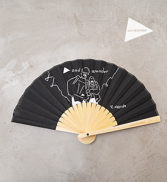 【and wander】アンドワンダー Yu Nagaba folding hand fan "Black" ※ネコポス可