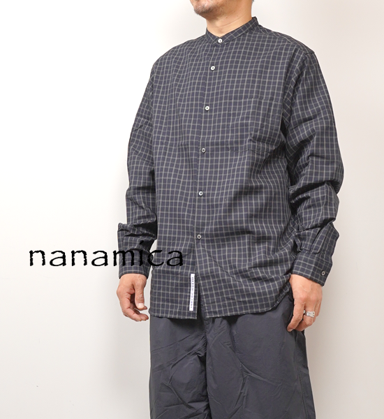 【nanamica】ナナミカ men's Band Collar Panama Plaid Shirt "Navy"