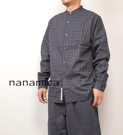 【nanamica】ナナミカ men's Band Collar Panama Plaid Shirt "Navy"