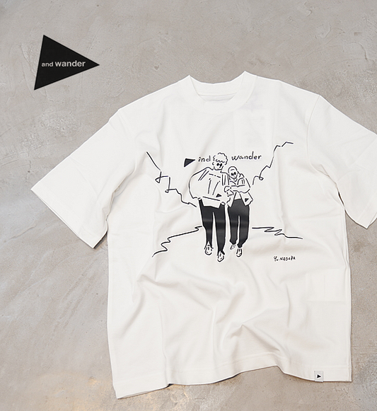 【and wander】アンドワンダー women's Yu Nagaba printed T "White"  ※ネコポス可