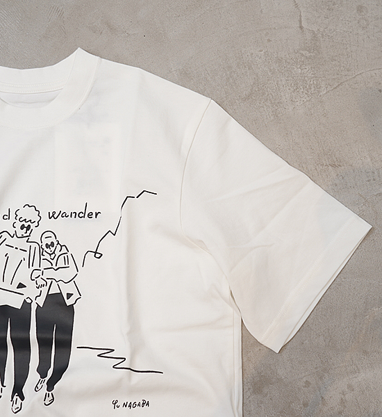 【and wander】アンドワンダー women's Yu Nagaba printed T "White"  ※ネコポス可