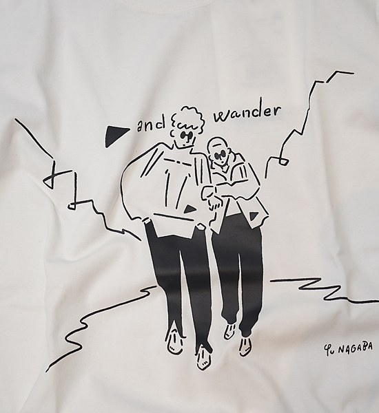 【and wander】アンドワンダー women's Yu Nagaba printed T "White"  ※ネコポス可