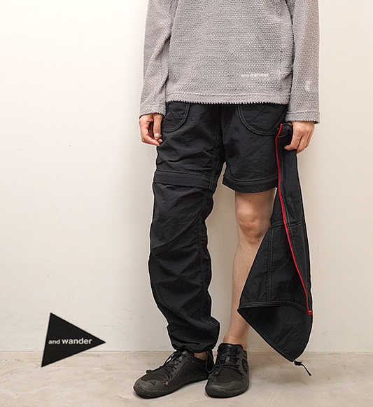 【and wander】アンドワンダー women's NY taffeta hiker 2way pants "Black"