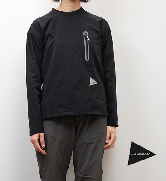 【and wander】アンドワンダー women's hybrid warm pocket LS T "Black"