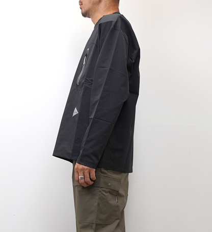 【and wander】アンドワンダー men's hybrid warm pocket LS T "Black"