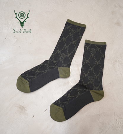 【South2 West8】サウスツーウエストエイト Socks-Cotton Jq./Skull&Target "Black" ※ネコポス可