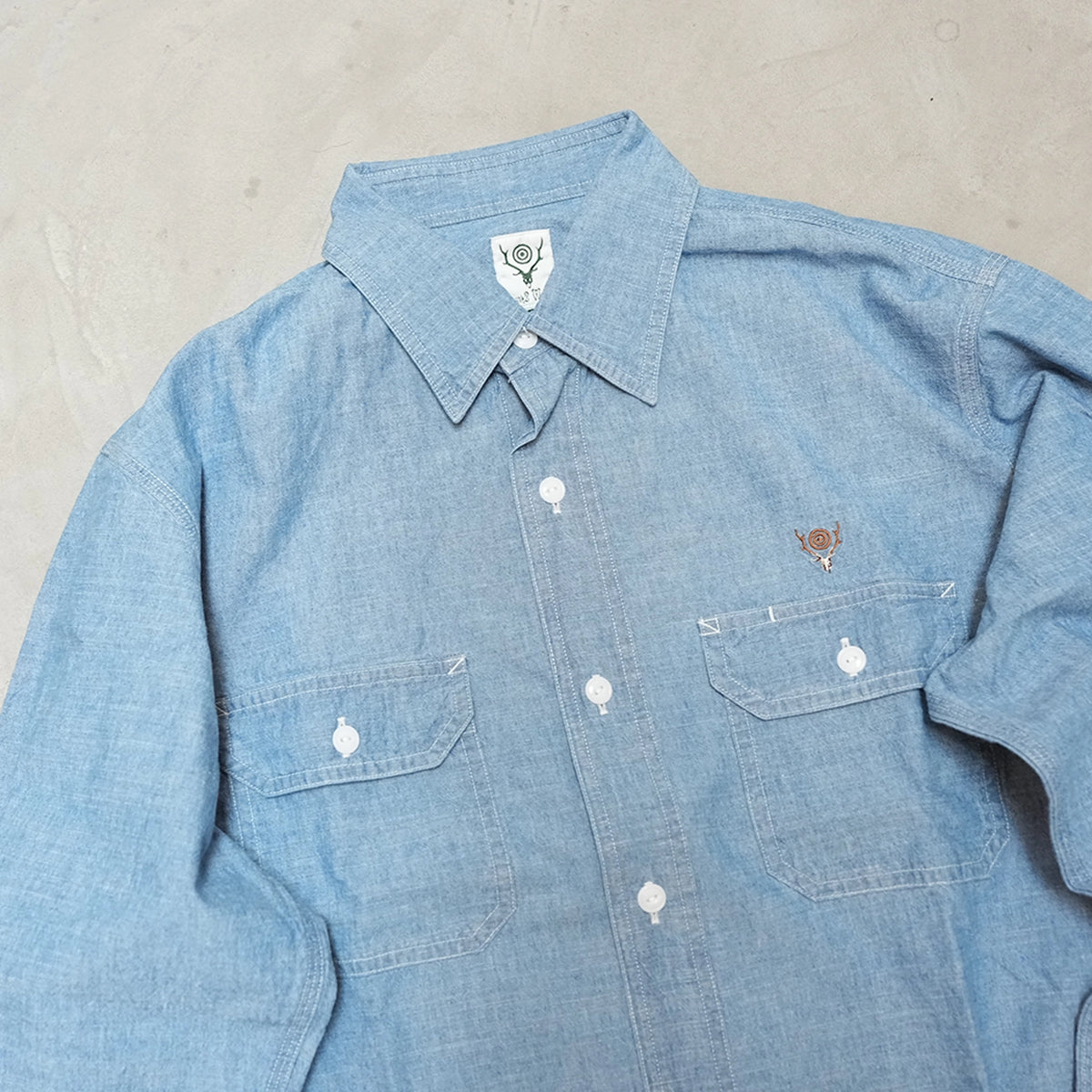 【South2 West8】サウスツーウエストエイト Work Shirt - Cotton Chambray "Sax"