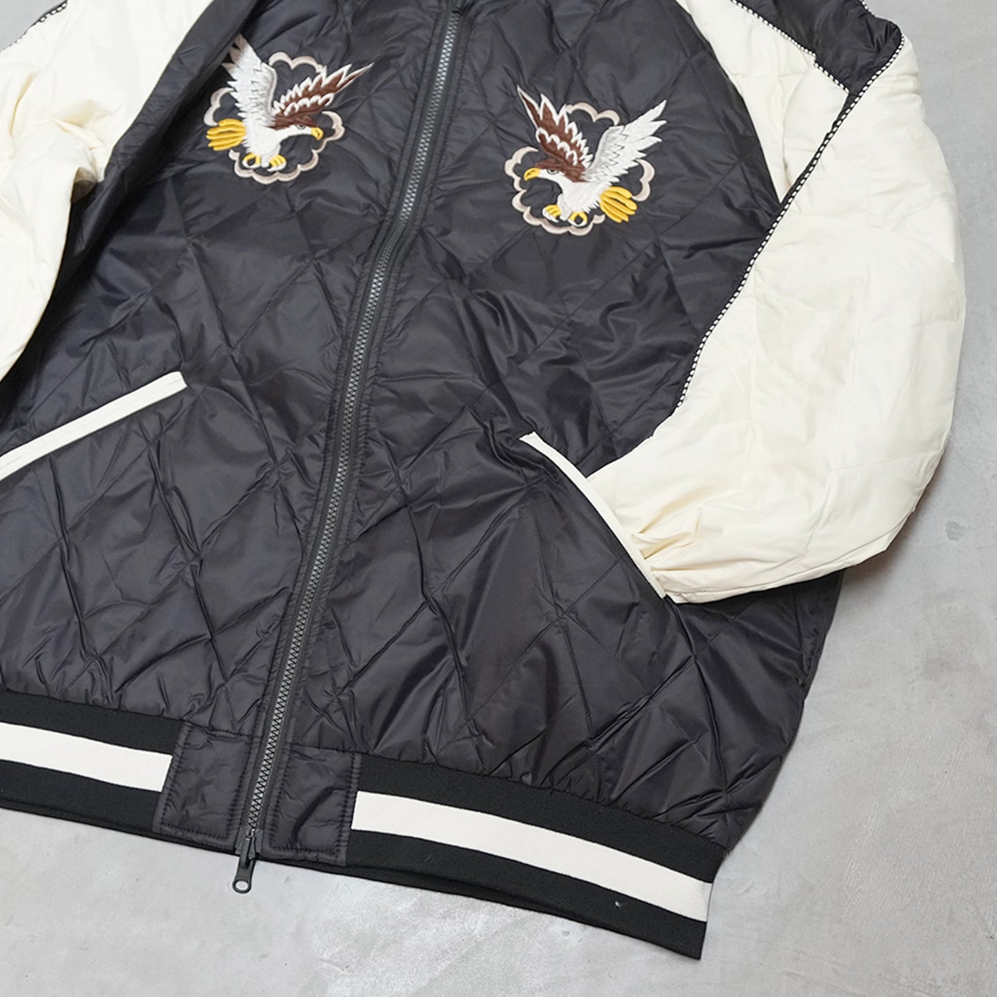 【TAION】タイオン unisex Japan Special Reversible Sukajan Down Jacket "Black/Off White×Black/D.Purple"