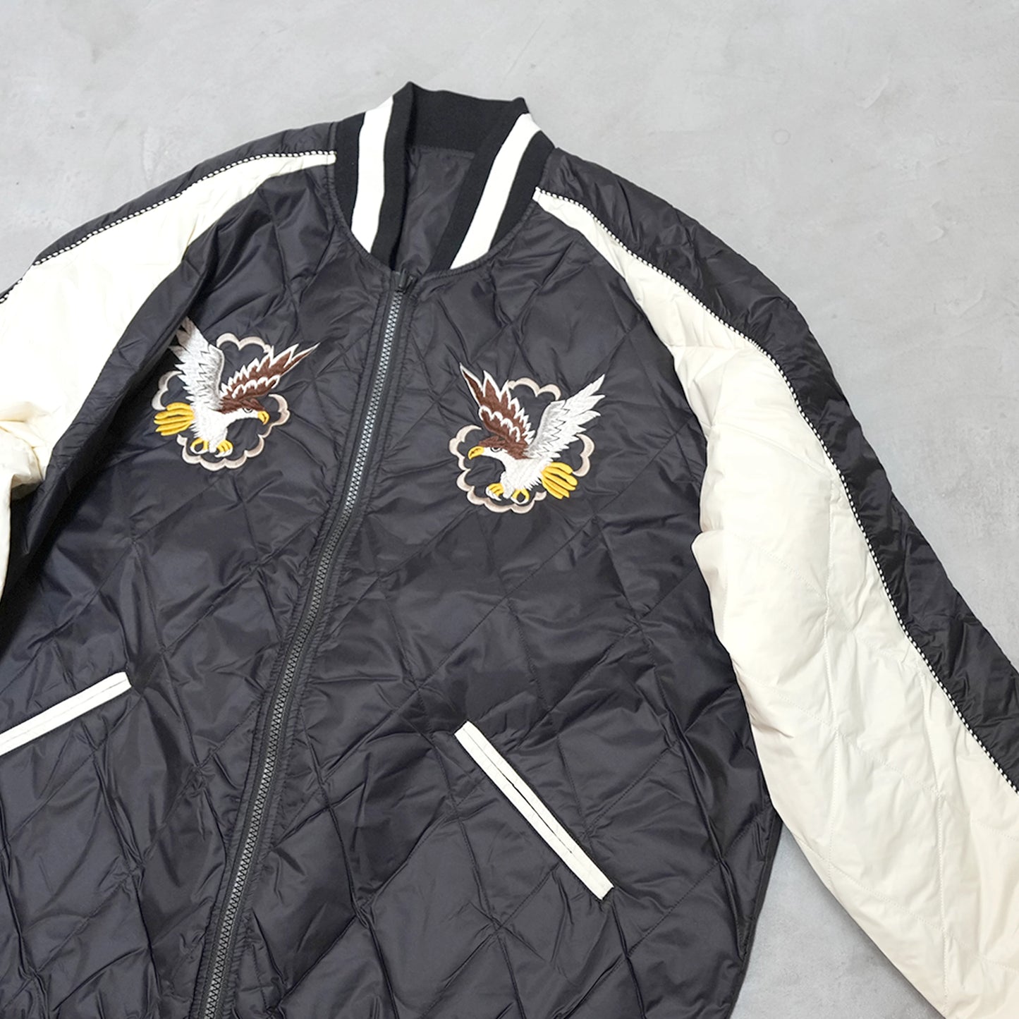 【TAION】タイオン unisex Japan Special Reversible Sukajan Down Jacket "Black/Off White×Black/D.Purple"