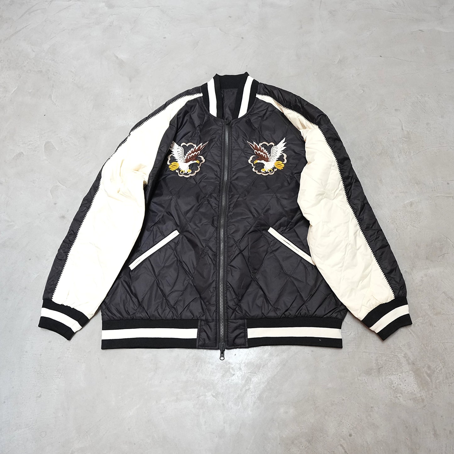 【TAION】タイオン unisex Japan Special Reversible Sukajan Down Jacket "Black/Off White×Black/D.Purple"