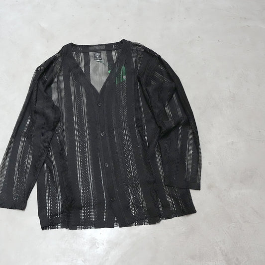 【South2 West8】サウスツーウエストエイト men's V-Neck Cardigan - Poly Lace Jq. "Black"