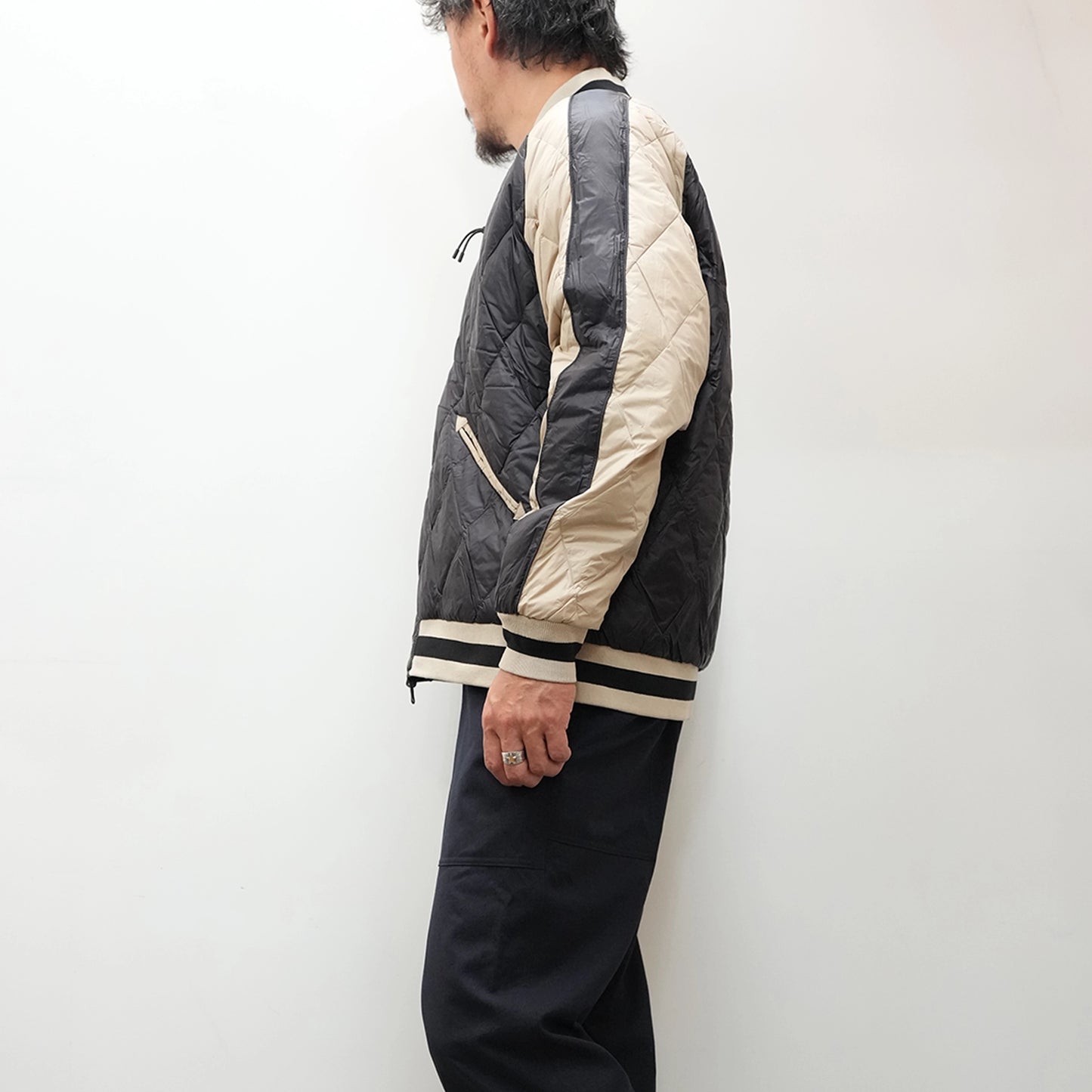 【TAION】タイオン unisex Japan Special Reversible Sukajan Down Jacket "Black×Silver×Beige"